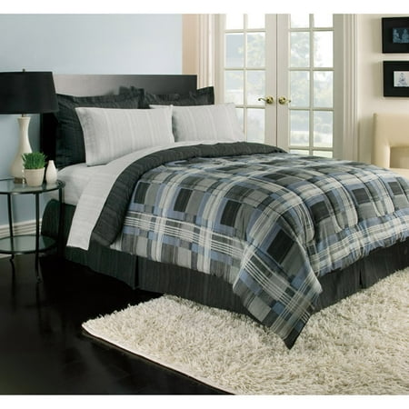 Blue and Gray Plaid Reversible Bed in a Bag - Walmart.com