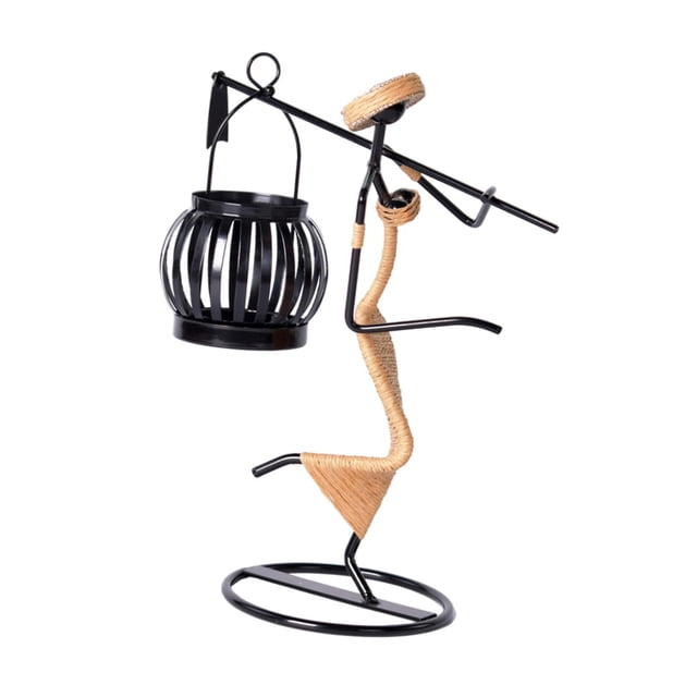 Lámpara de mesa con forma de vela, candelabro de metal, regalo artístico, centro de mesa, soporte para linterna, candelabro para escritorio, oficina, Marrón claro