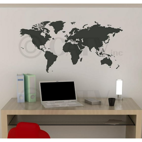 Chalkboard World Map Vinyl Wall Decal 21 H X 40 W