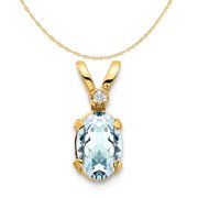 Carat in Karats 14K Yellow Gold Diamond & Aquamarine Birthstone Pendant Charm (12mm x 4.5mm) With 14K Yellow Gold Lightweight Rope Chain Necklace 16''