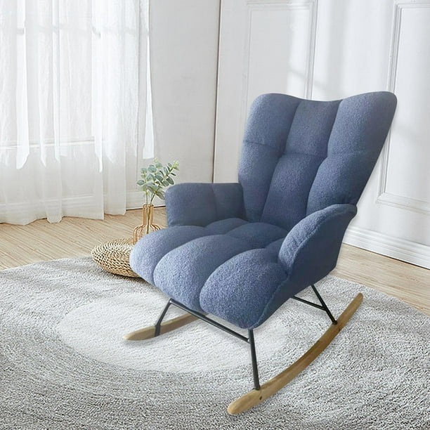 Mecedora,Mecedora Exterior Respaldo Ajustable Moderno,Cojín grueso Casual Sofá perezoso Silla Muebles,Apoyabrazos del sillón perezoso mecedor del jardín,Sillón mecedora con respaldo azul