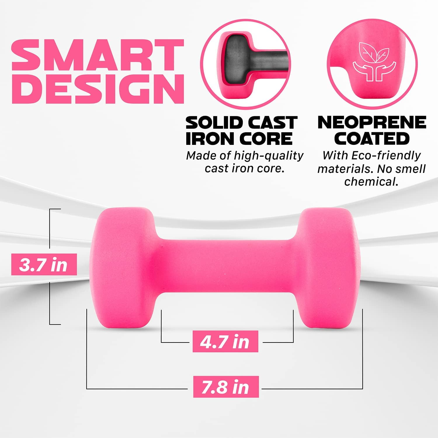 Yes4All Neoprene Coated Dumbbells Hand Weight Sets of 2, Arm Weights For Women - Multiple Weight Options with 15 Colors - Pink 13LBS
