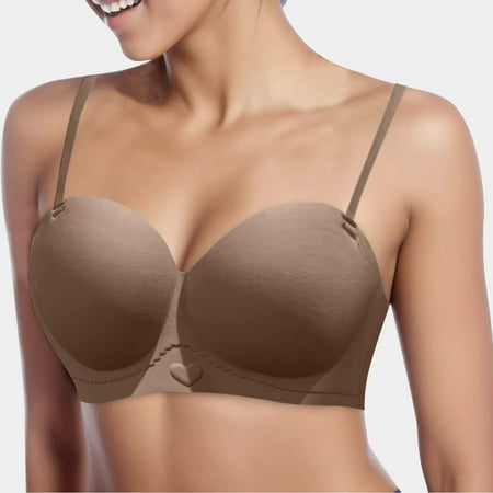 VMESZQFG Women s Wireless Bra Wireless Bras for Women Support Half Cup Seamless Strapless Underwear Ladies Up To Support The Side Comfortable Sex Bra Brown