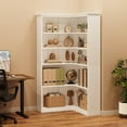 thumbnail image 3 of IDEALHOUSE, Full back panel white, 5 Shelf Bookcase, Corner Display Rack, 2-in-1 Modular Organizer, 90° Angle Space Saver, Open Storage, Books, Toys, Photos, Large Baskets, 3 of 7