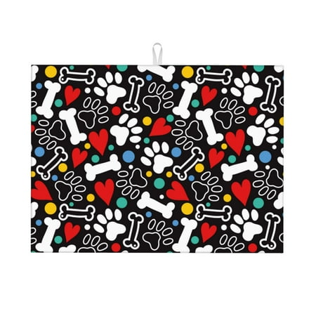 

Tebeau Paw And Bones Print Dish Drying Mat for Kitchen Counter Dish Drying Pad with Non-slip Rubber Backed Hide Stain Anti Absorbent for Kitchen Counter Drying Mat