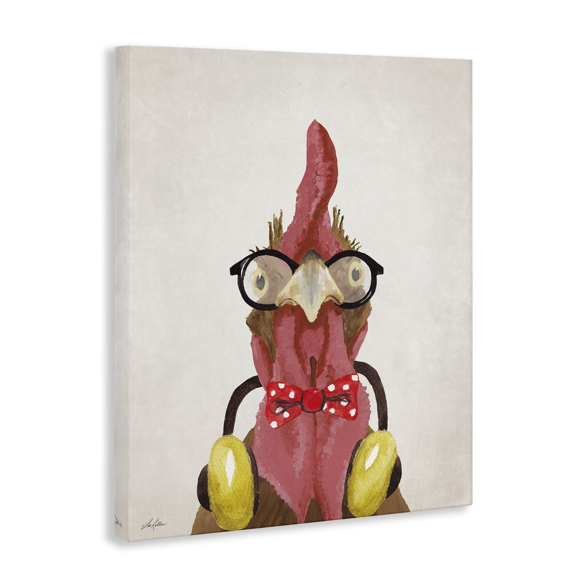 Stupell Industries Hipster Bird & Headphones Animals & Insects Painting Gallery Wrapped Canvas Art Print Wall Art, 36 x 48