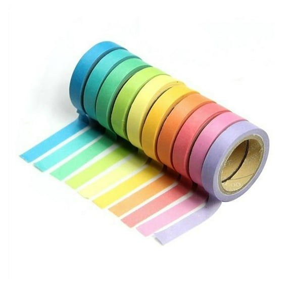 10 Rolls of Washi Tape Coloured Decorative DIY Tape Rainbow Candy Color Adhesive Masking Tape for Planners Scrapbooking Phone Art Craft Gifts DIY Decoration