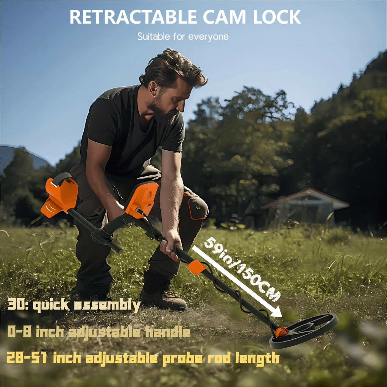 SUNPOW Orange and Black Backlit LCD Display Battery Powered Metal Detector