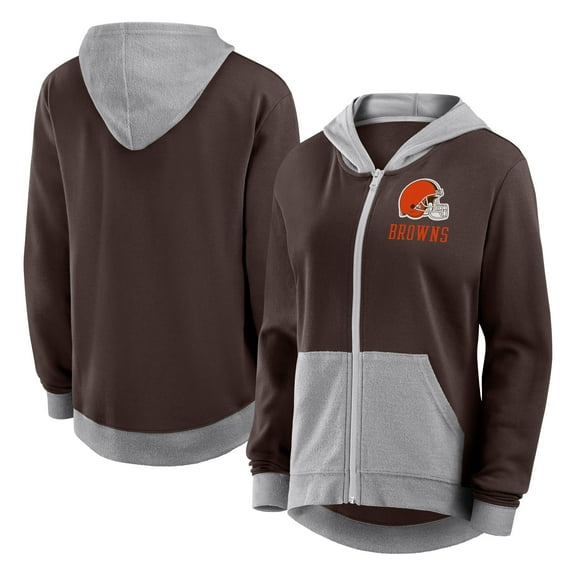 Women's Logo Athletic Brown Cleveland Browns Hit It French Terry Full-Zip Hoodie