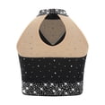 thumbnail image 3 of YiZYiF Kids Girls Shiny Fringe Dance Vest Halter Neck Sleeveless Crop Top Ballroom Jazz Latin Dancewear Black 10, 3 of 4