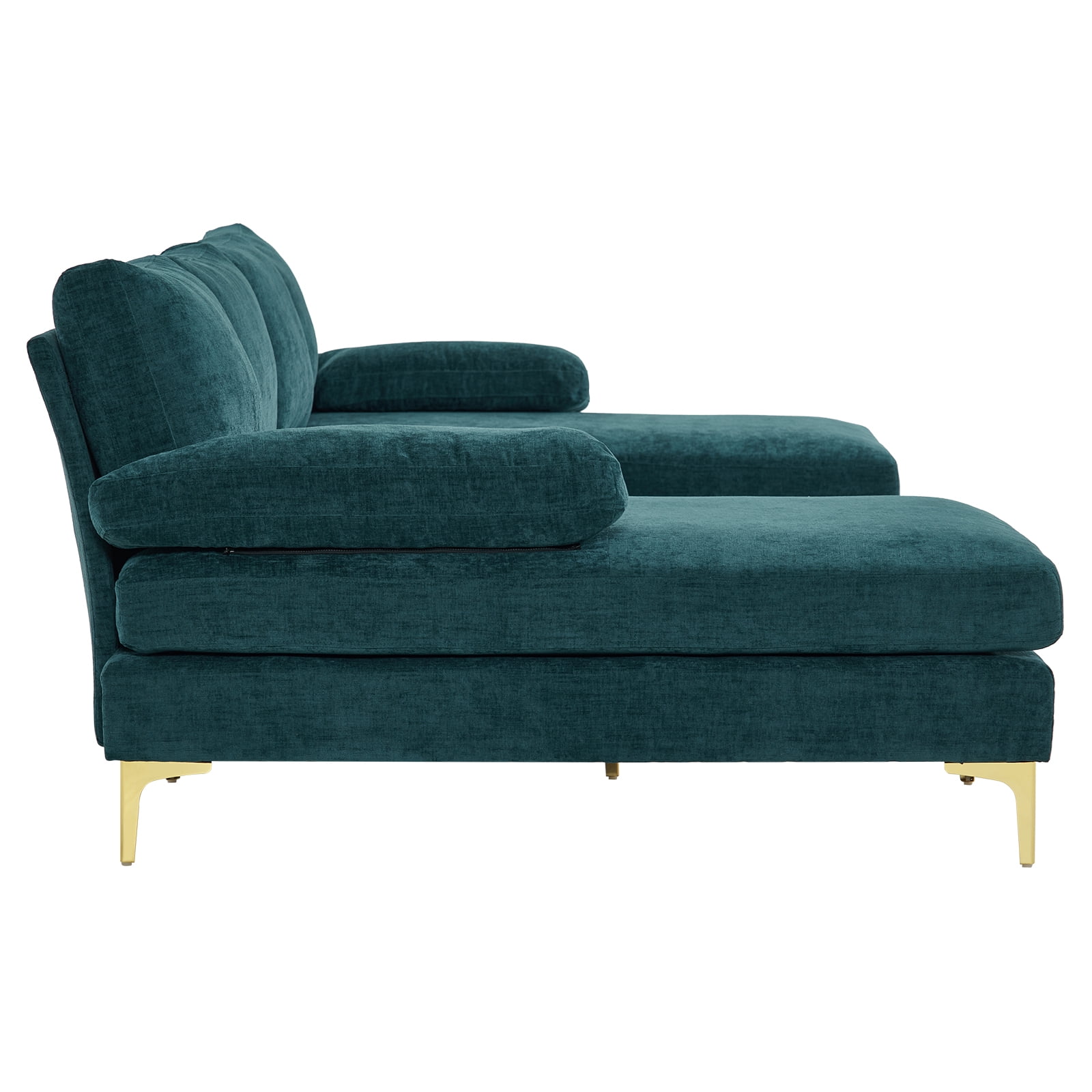 Ktaxon Sectional Sofa Set, 110" U-Shaped Chenille Couch, 4 Seat Lounge Sleeper with Double Chaise for Living Room Blue-Green