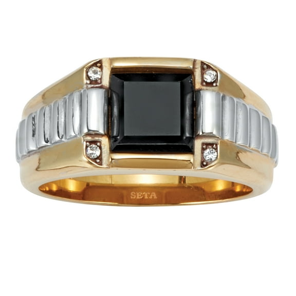 PalmBeach Jewelry Men's Simulated Black Agate Gold Ion-Plated Stainless Steel Ring