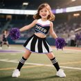 thumbnail image 6 of IROOZIGOTO Girls Cheerleader Costume Set Blue White Sleeveless Cropped Top Pleated Skirt with Pom Poms Socks for Halloween Cosplay Themed Party, 6 of 9