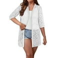 thumbnail image 3 of White Lounge Shirts for Teen Girls Fall Winter 3/4 Sleeve Lace Spandex Loose Fit Cardigan Plain Tops Shirt Blouses Womens 2025 Clothes L, 3 of 5