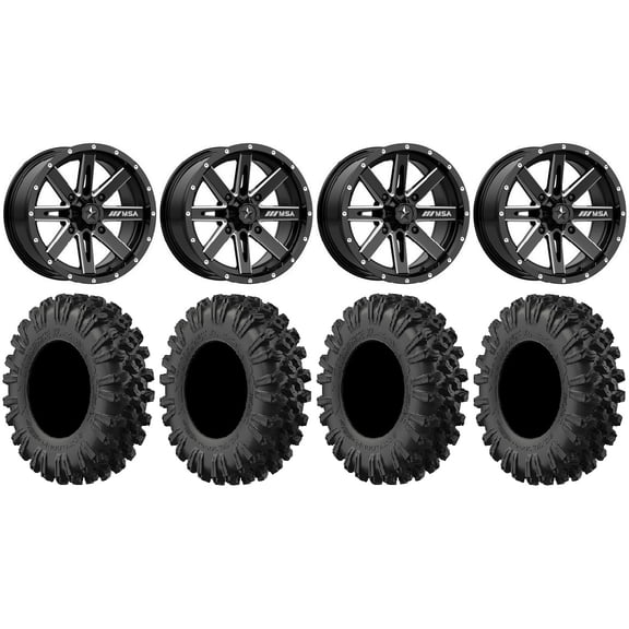 MSA Milled Boxer 14" UTV Wheels 28" MotoRavage XL Tires Polaris RZR XP 1000 / PRO XP / Ranger XP 900/1000