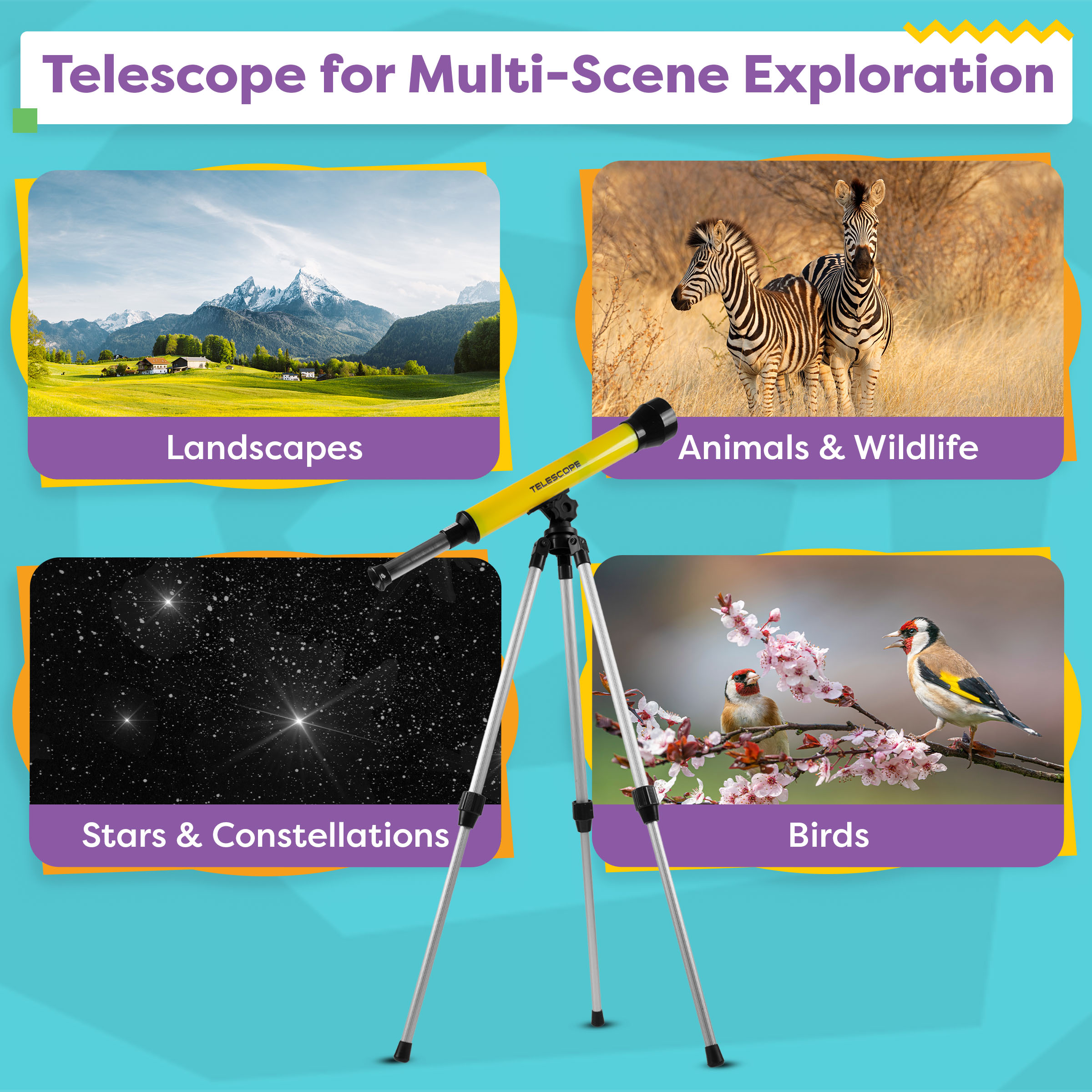 Hey Play Kids' 40mm Telescope with Adjustable Tripod and 30x Magnification