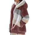 thumbnail image 5 of Women's Fashion Splicing Winter Loose Plush Long Sleeve Zipper Pocket Hooded Coat for Cold Weather and Casual Outings,Red,XL, 5 of 8