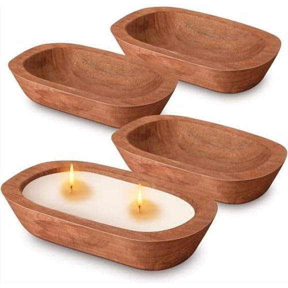 4 Pcs Wooden Dough Bowl Wood Decorative Rustic Wooden Bowls Table Centerpiece for Living Room Home Dining Room Kitchen Decoration(Brown,10'' X 6'' X 2'',Classic)