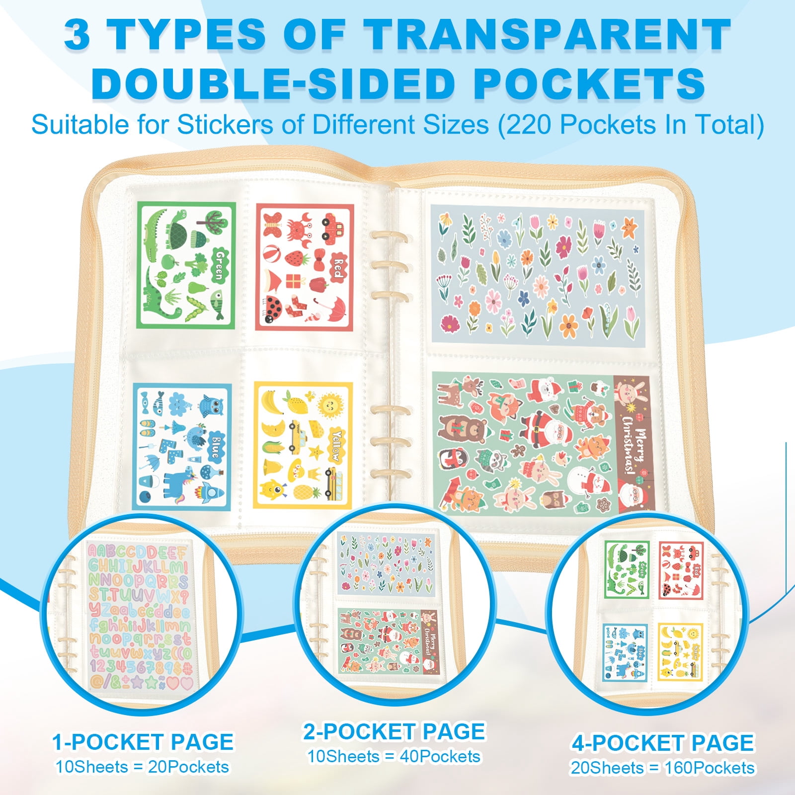 Uxcell Sticker Organizer Binder, Reusable A5 Album with 220 Pocket, Blue
