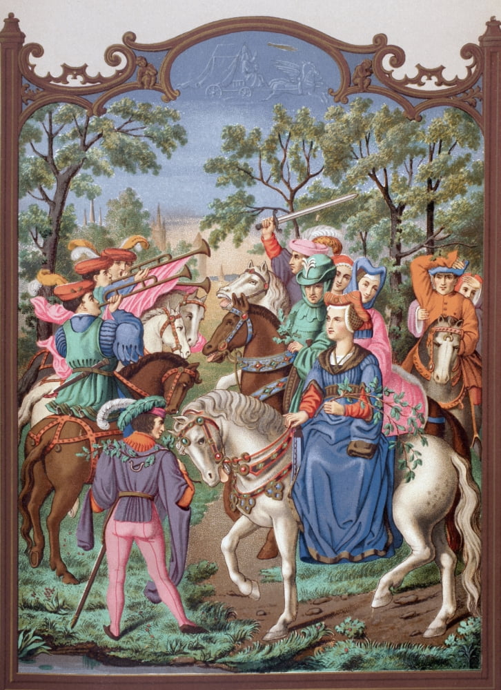 15Th Century Chateau Life Starting Out On A Promenade The Lady Is Riding With Her Page On Foot Her Husband Dressed In Green Is Beside Her From Military And Religious Life In The Middle Ages By Paul La