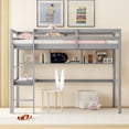thumbnail image 2 of HSUNNS Twin Loft Bed with Desk, Modern Pine Wood Loft Bed Frame with Stair and Shelf, Bookshelves, Loft Beds Safety Guardrails for Teens and Adults, Grey, 2 of 8
