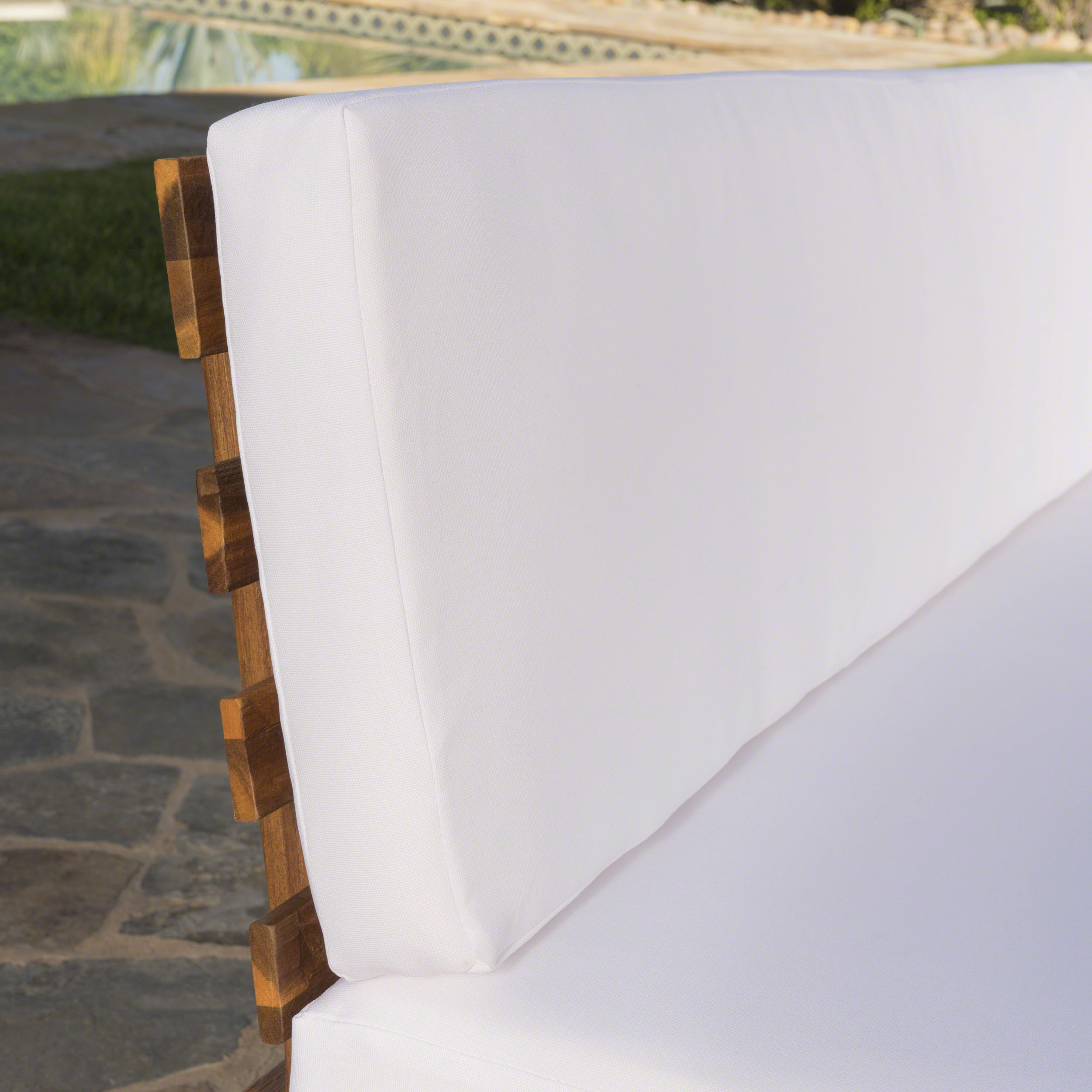 Park Outdoor V Shaped 4 Piece Acacia Wood Sectional Sofa Set with Cushions, Sandblast Finished, White - image 7 of 15