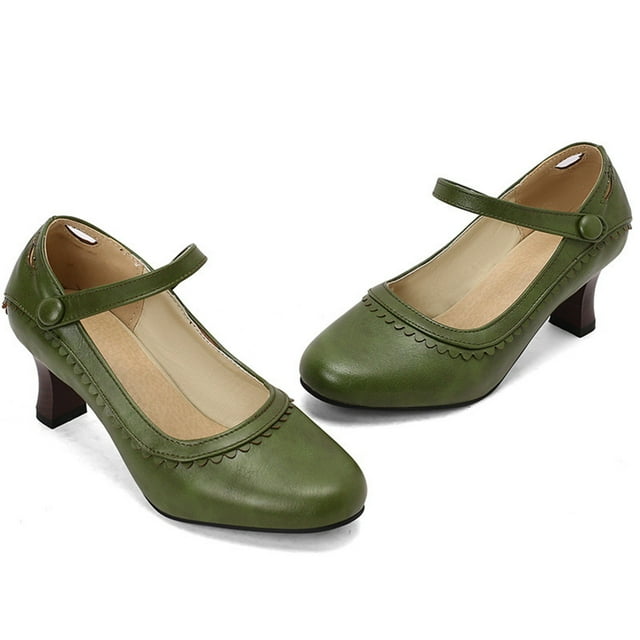 Dsscvnef Retro Round Toe Strap High Heel Mary Jane Shoes pour Femmes