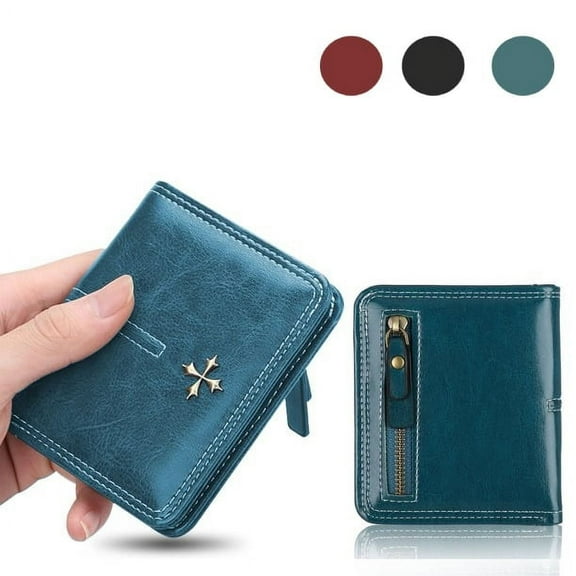 DISEN PU Leather Short Wallet for Women, Small Bifold Wallet, Stylish Buckle Card Holder