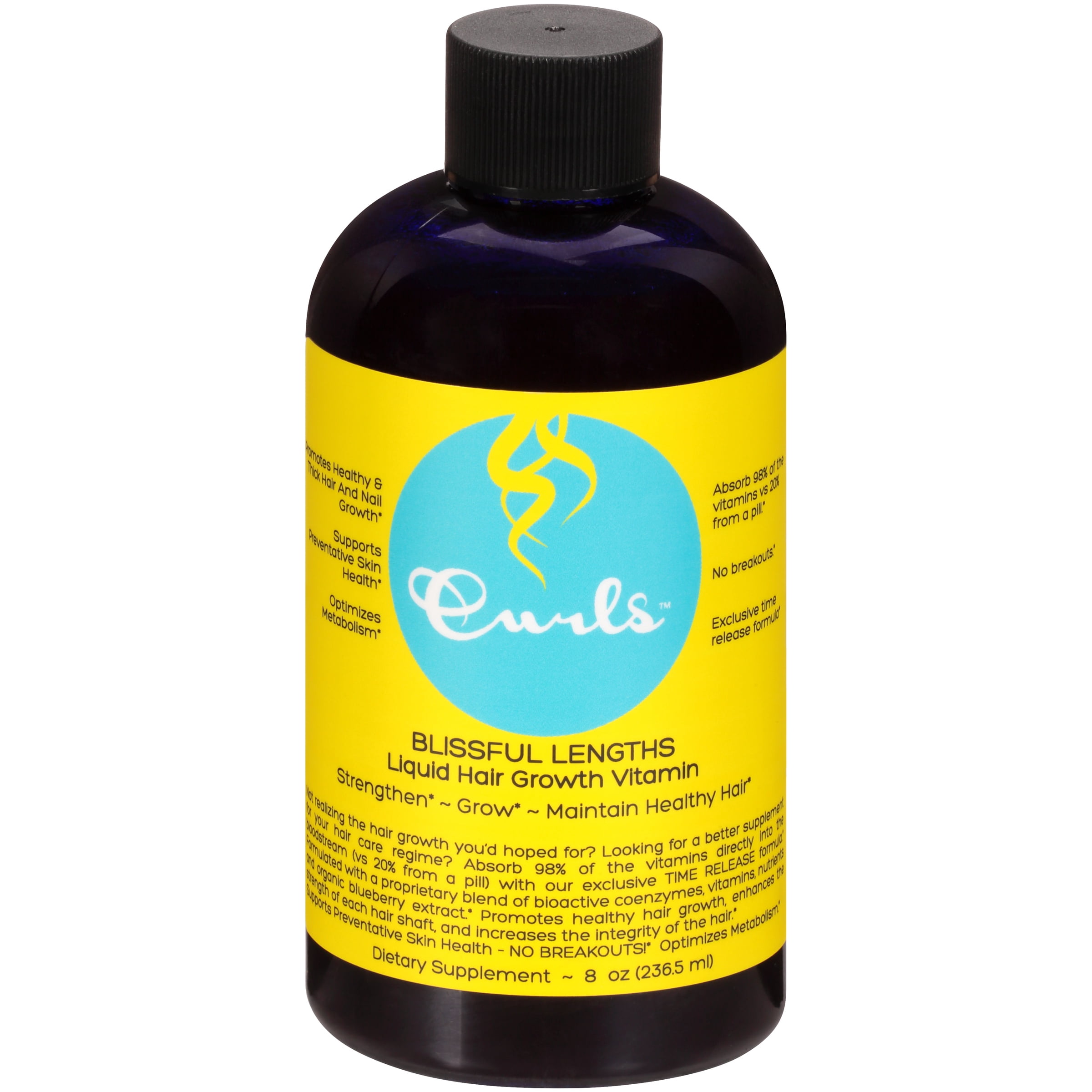 Curls Blissful Lengths Blueberry Liquid Hair Growth Vitamin Dietary Supplement 8 oz. Box