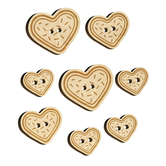 Heart Sprinkle Cookie Wood Buttons for Crochet Knitting Sewing DIY Craft - 1.00 Inch Medium (7pcs)