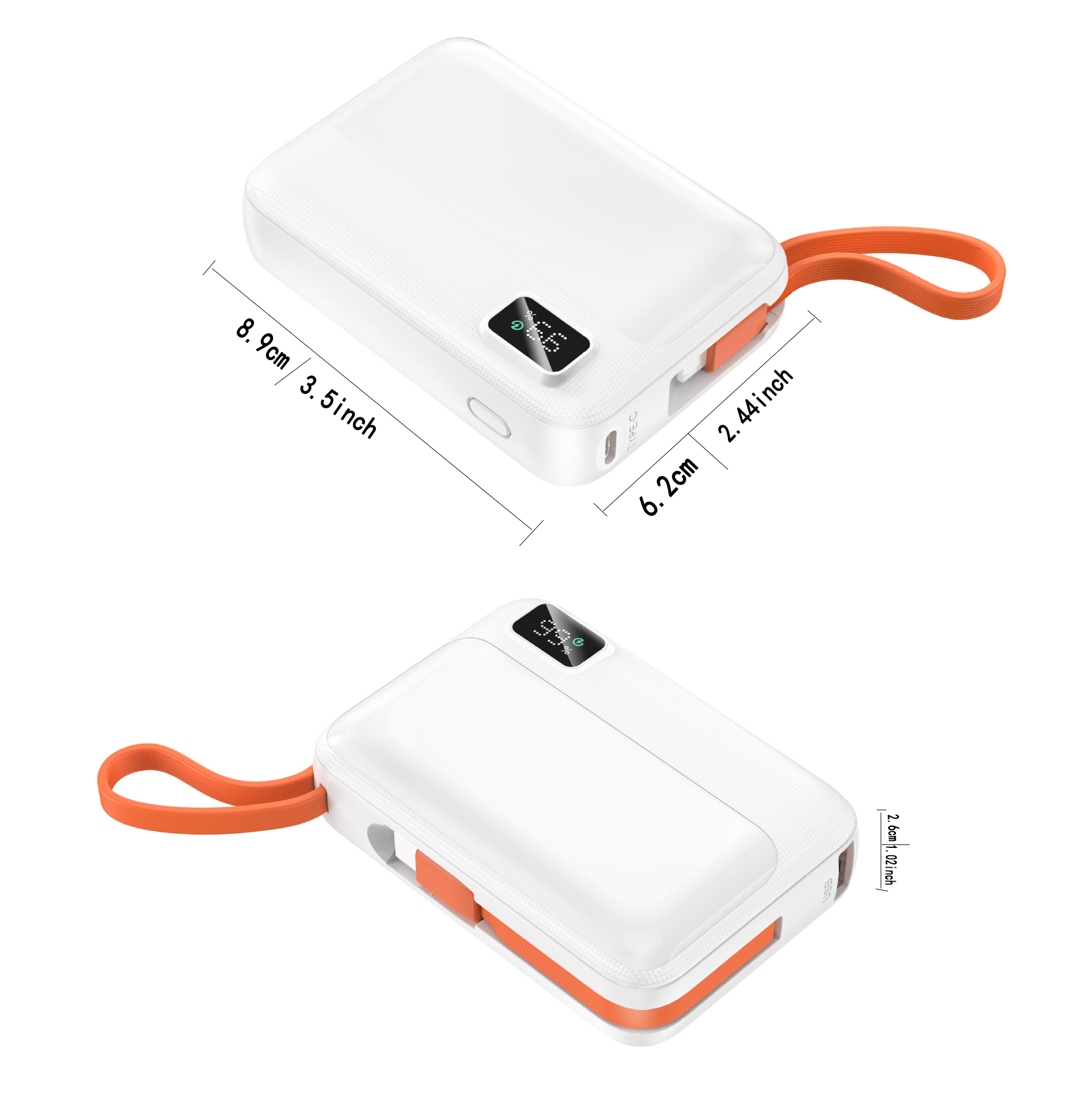 ShineFuture Power Bank 10000mAh 22.5V Fast Charging Battery Pack,With Type-C connector and Lightning connector charging cable，Supports charging of cell phones and mobile devices，black-1pc