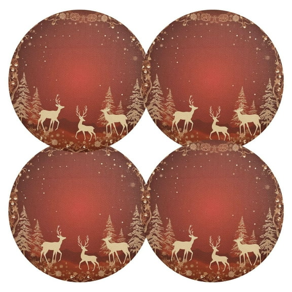 Ryvnso Christmas Deers Round Plate Mats Dining Table Placemat Set of 4 for Holiday Decoration