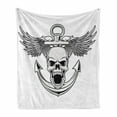 thumbnail image 1 of Anchor Soft Flannel Fleece Throw Blanket, Skull with Anchor and Eagle Wings Freedom Devil Sea Hunter Skeleton Myth Graphic, Cozy Plush for Indoor and Outdoor Use, 60" x 80", Grey White, by Ambesonne, 1 of 6