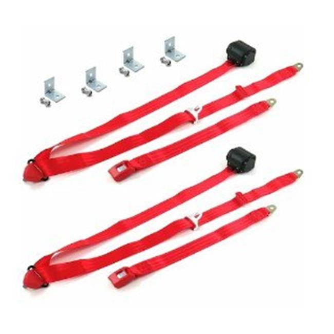 Standard 3 Point Red Retractable Bucket Seat Belt Kit with Bracketry