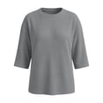 thumbnail image 7 of Naotn 3/4 Sleeve Shirts for Women Summer Casual Solid Color Crew Neck Tops Fall Fashion Loose Holiday Blouses, 7 of 7