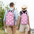 thumbnail image 4 of Disketp Pink And White Polka Dot Mochila de Lona Estampada, Mochila Escolar de Viaje Ligera para Estudiantes y Portátil-Small, 4 of 5