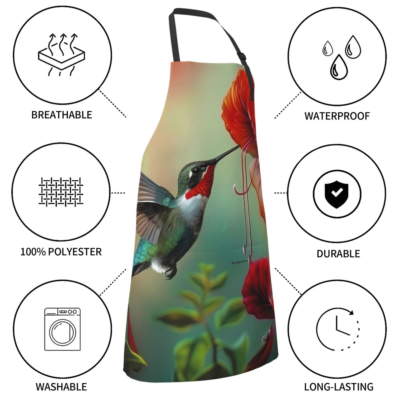 Kdxio Hummingbird Floral Paradise Apron with Pockets Adjustable Kitchen Aprons for Men Women Waterproof Aprons for Cooking,Drawing,Crafting, Baking Household Cleaning