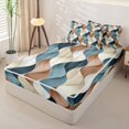 thumbnail image 2 of jejeloiu Blue Brown Wave Stripes Zipper Twin Comforter Sets with Fitted Sheet and 2 Pillowcases Kids,Modern Geometric Print Zipper Bedding Set,Reversible,4-Piece, 2 of 7