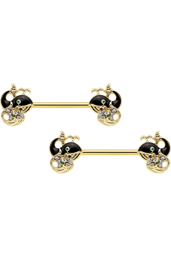 14G Womens Piercing PVD Stainless Steel 2Pc Duet Whales Barbell Nipple Ring Set 9/16