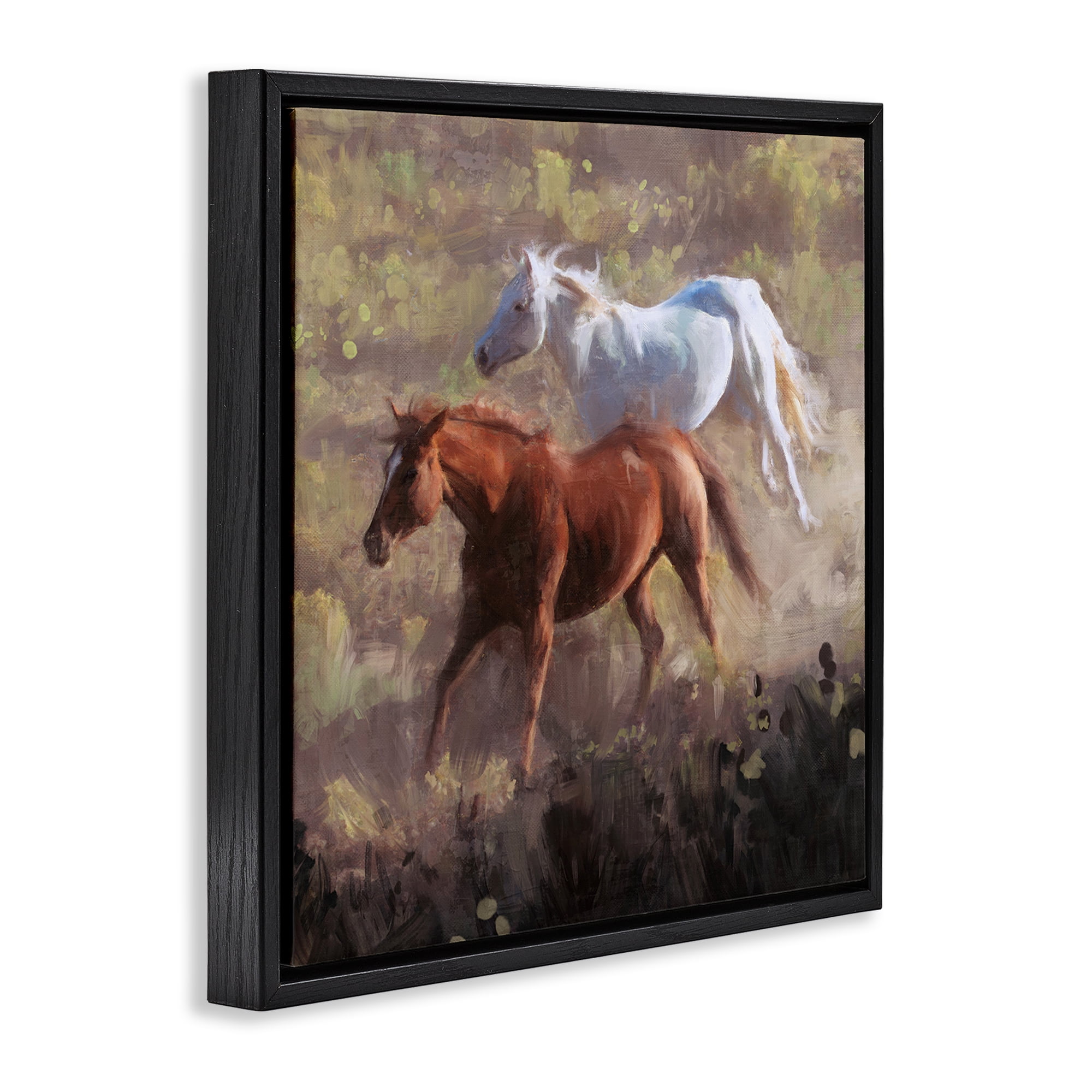 Stupell Industries Brown & White Wild Horses Animals & Insects Painting Black Floater Framed Canvas Art Print Wall Art, 25 x 25