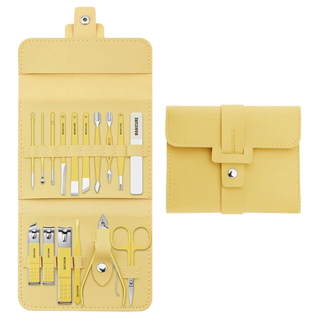 Juego de cortauñas plegables de acero inoxidable, 16 piezas, kit de manicura Beente, juego de uñas portátil de acero inoxidable con bolsa plegable, kits de cortauñas, herramienta de belleza