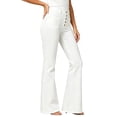 thumbnail image 2 of Karymi Wide Leg Pants Woman High Waist Multi Button Flare Jeans, Button Fly Belt Loops Full Length Bootcut Denim Trousers, Square Patch Front Pockets Workout Shorts Women, 2 of 6