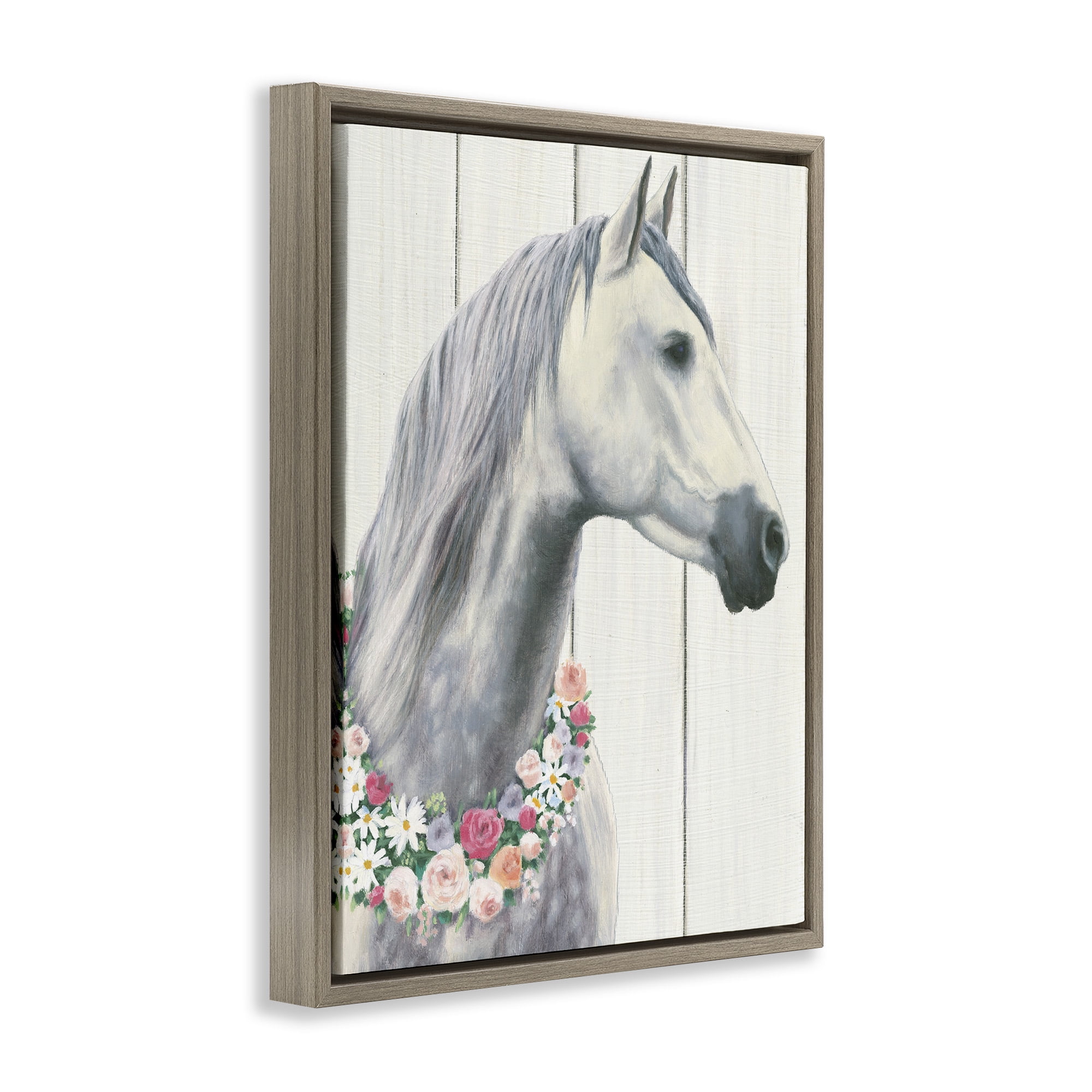 Stupell Industries Spirit Stallion with Flowers Animals & Insects Painting Brown Floater Framed Canvas Art Print Wall Art, 25 x 31