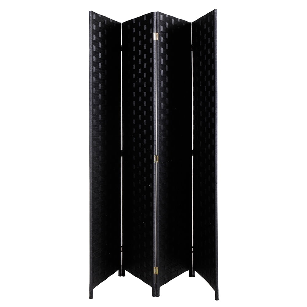 Kadyn 4 Panel Folding Weave Fiber Room Divider, Portable Privacy Room Screen for Home Office, Black