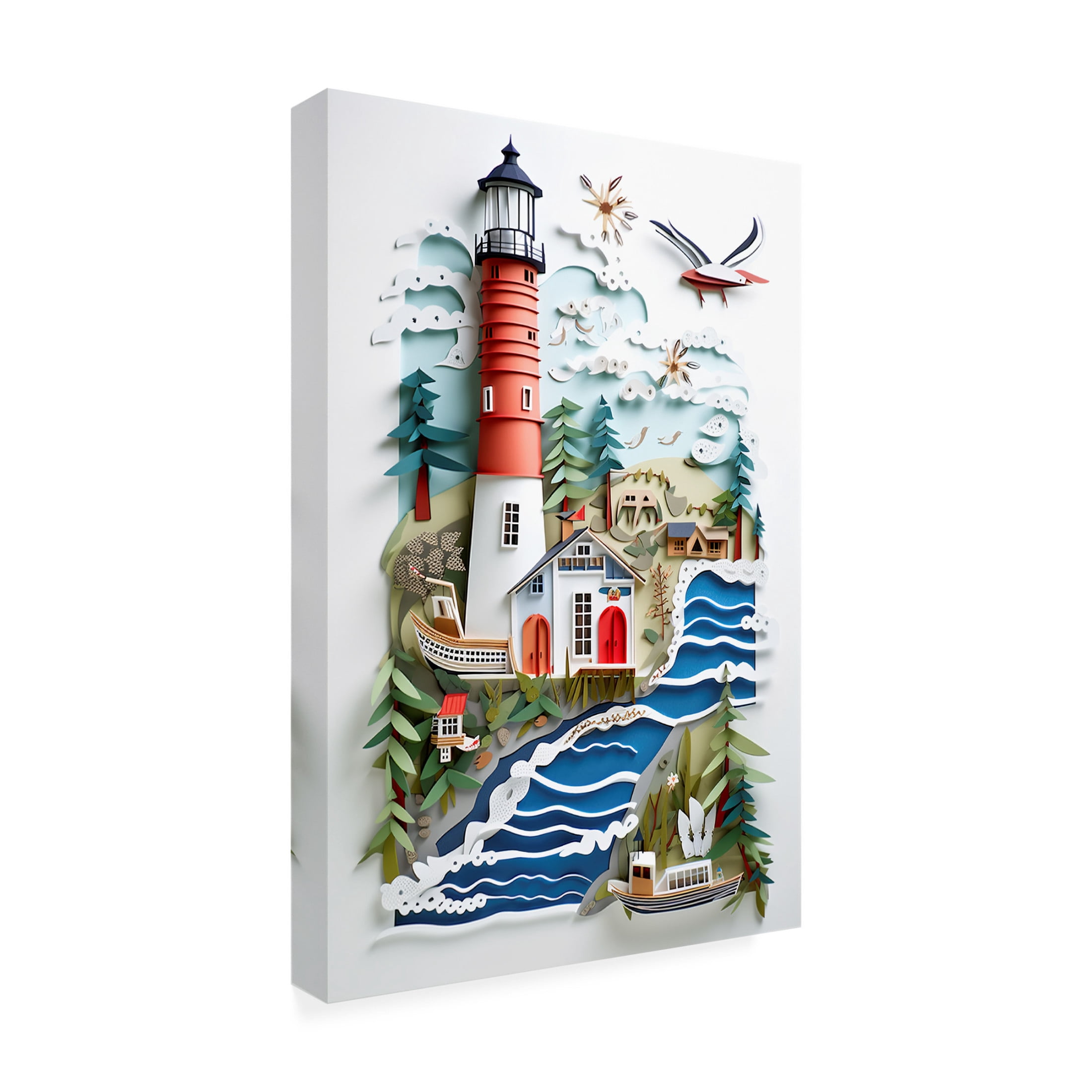Canvas Wall Art - Ray Heere 'Paper Art Coastal Scene 21' Wall Art for Living Room, Bedroom, or Office Décor by Trademark Fine Art - 30 x 47 Inches