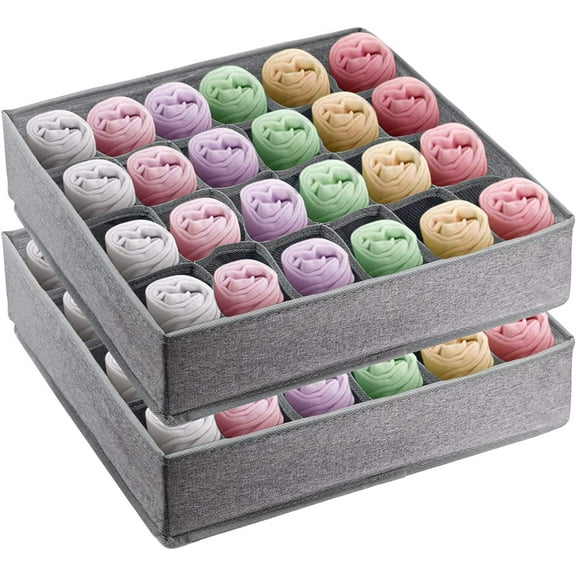 Tutuviw 2PCS Socks Underwear Drawer Organizer (24 cells)Sock Organizer Cabinet Closet Organizers Collapsible Storage Boxes(Grey)
