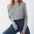 thumbnail image 2 of Cute Womens Sweater Vest Cropped Top for Casual Fall Fashion Women's Cropped Cardigan Long Sleeve Button Down Lightweight Ribbed Knit Sweater Tops, 2 of 8