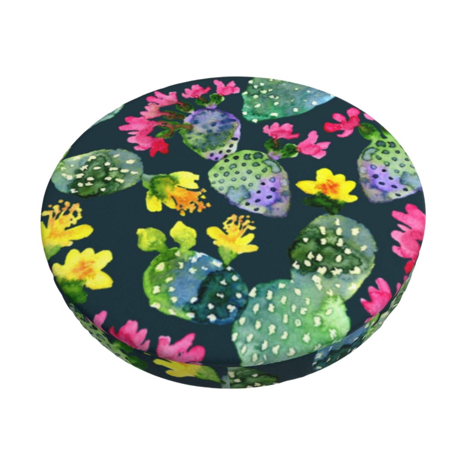 Easygdp Watercolor Cactuses Print Easy To Install Bar Stool Covers&Stool Covers Round&Elastic Stool Cover, Barstool Covers,Washable&Bottom With Elastic Edge-12 inch