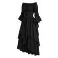 thumbnail image 6 of Womens Renaissance Dress Medieval Costume Off Shoulder Lace Up Corset High Low Peasant Wench Gown Tiered Hem for Halloween Cosplay 2026, Black, L, 6 of 8