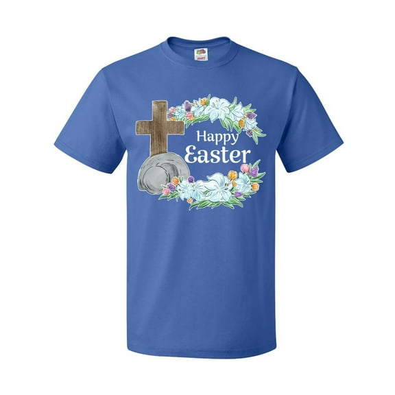 Inktastic Happy Easter with Cross and Flowers T-Shirt